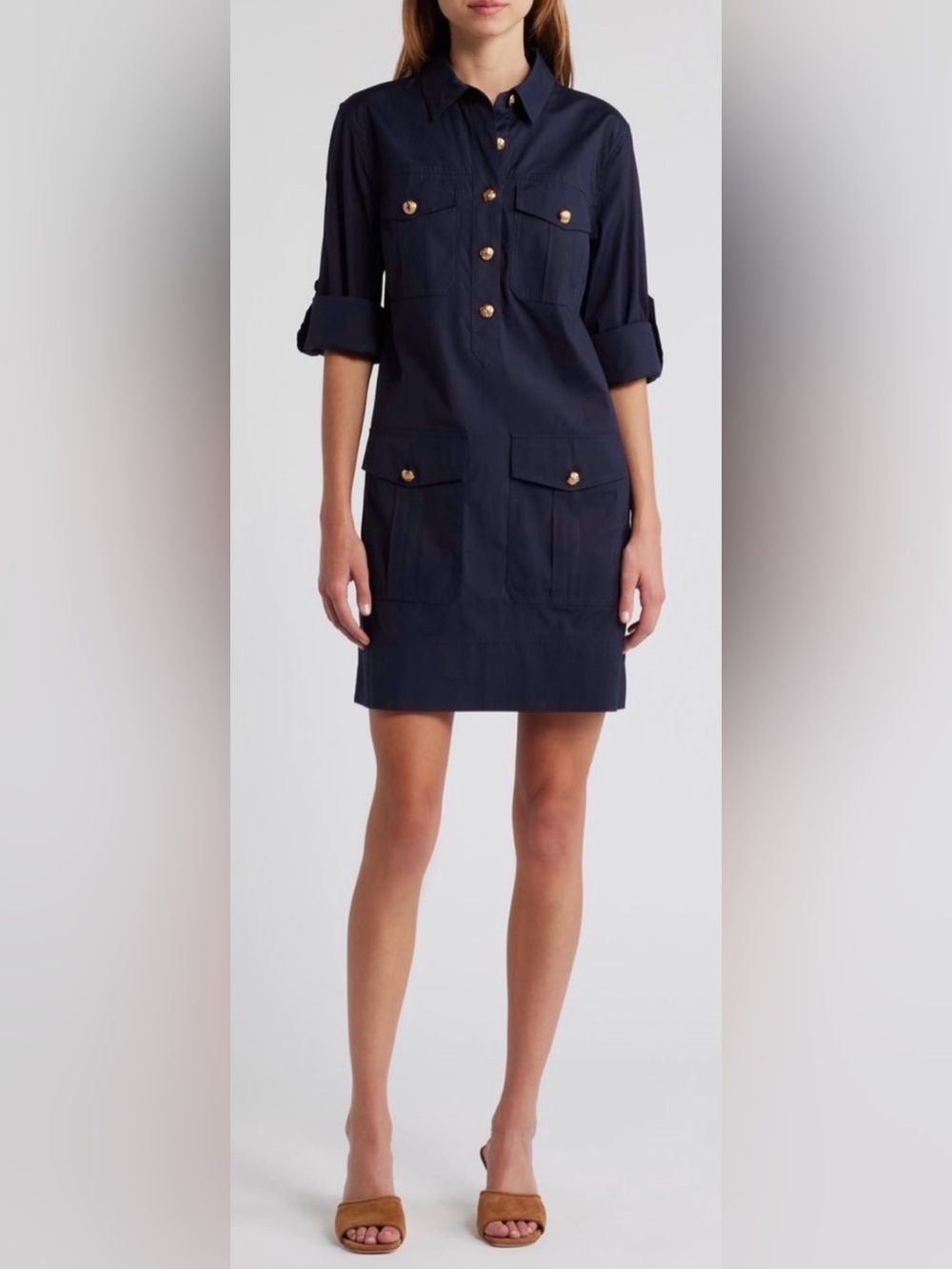 Veronica Beard Navy Utility Mini Dress with Gold Buttons Size 2